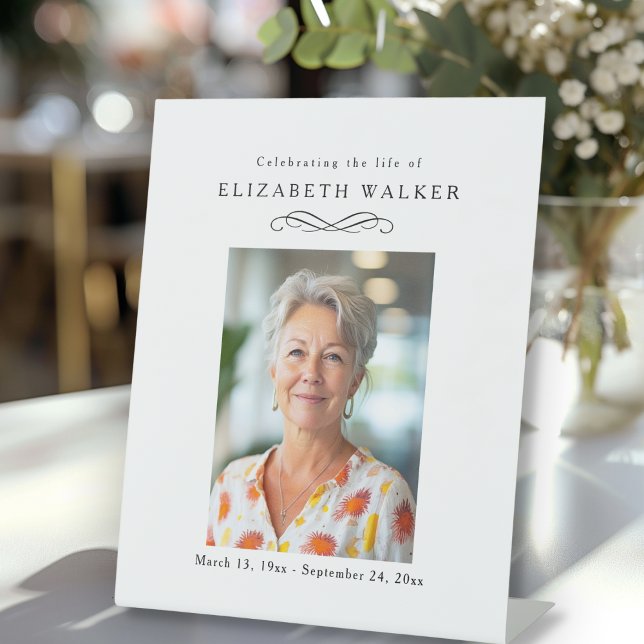 "Celebrating Life of" Photo Funeral Memorial  Pedestal Sign ("Celebrating Life of" Photo Funeral Memorial Pedestal Sign)