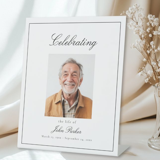 "Celebrating Life of" Photo Funeral Memorial  Pedestal Sign ("Celebrating Life of" Photo Funeral Memorial Pedestal Sign)
