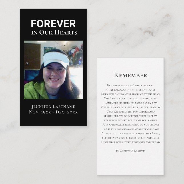 Celebrating Life One Photo Remembrance Business Card (Front/Back)