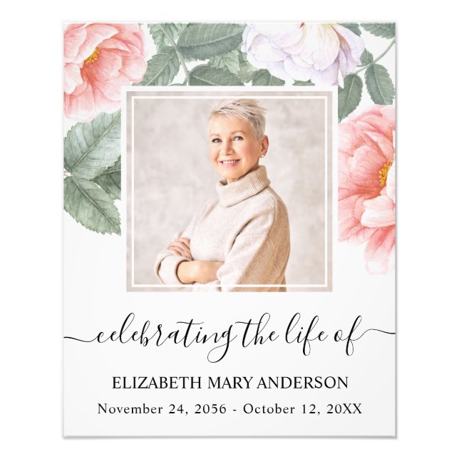 Celebrating Life Photo Pink Floral Memorial (Front)