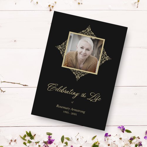 Celebrating Life Whimsical Script Photo Funeral  Note Card
