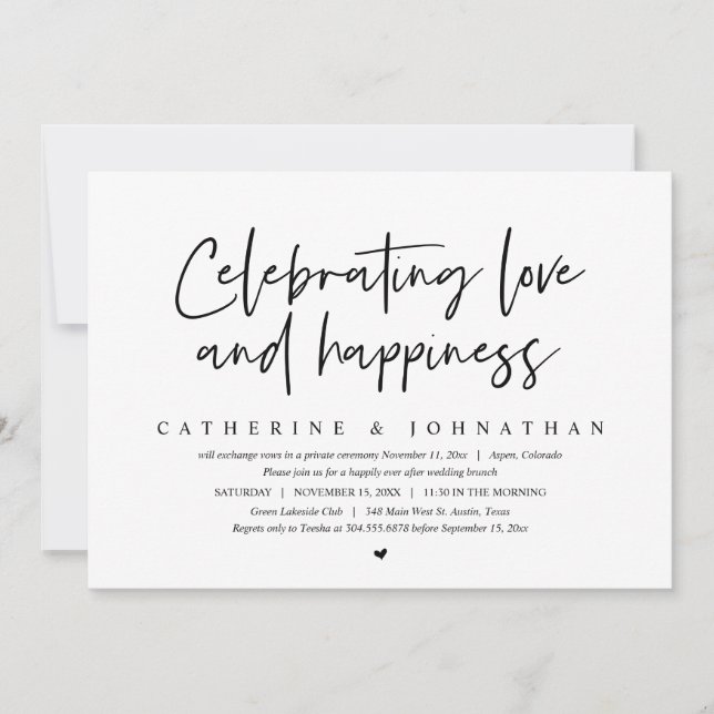 Celebrating Love and Happiness, Elopement Brunch Invitation (Front)