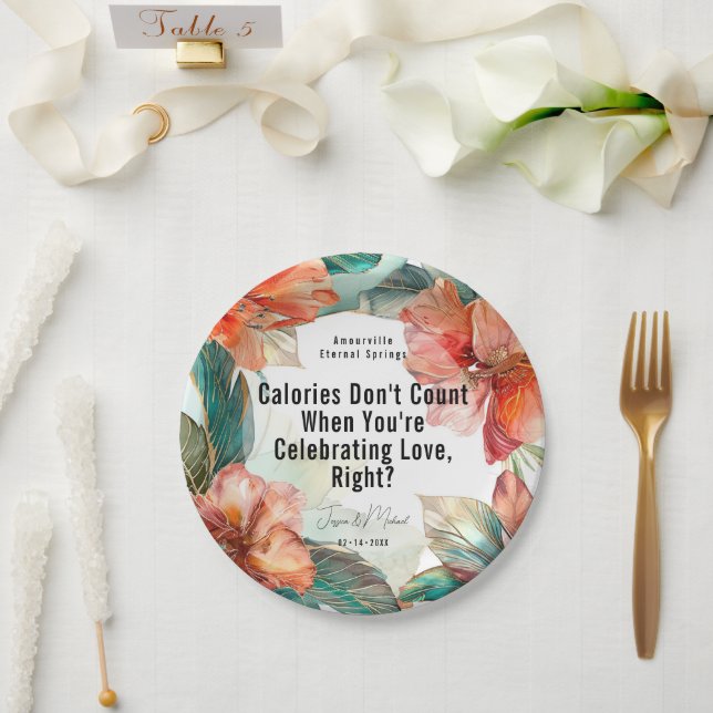 ❤️Celebrating Love, Hibiscus Serenade Paradise Paper Plates (Wedding)