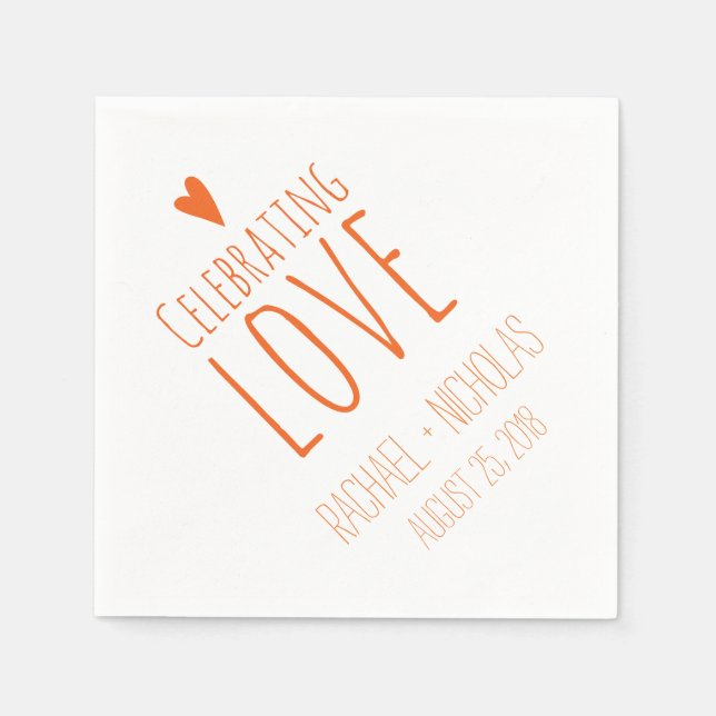 Celebrating Love | Orange Wedding Napkins (Front)