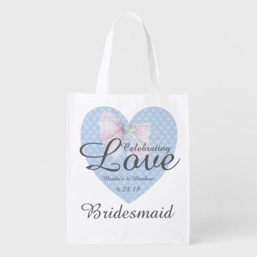 Celebrating Love Romantic Blue Heart Bridesmaid Grocery Bag