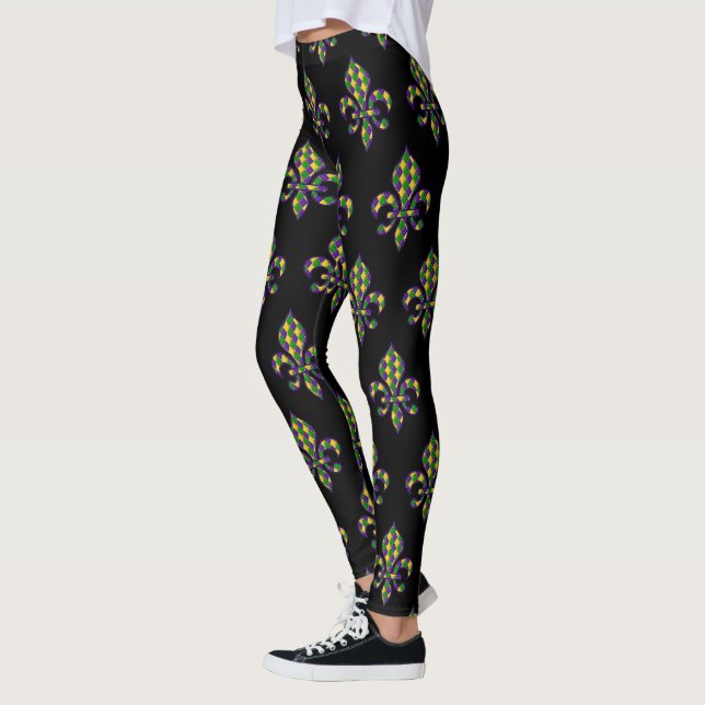 Celebrating Mardi Gras Carnival Black Leggings (Left)