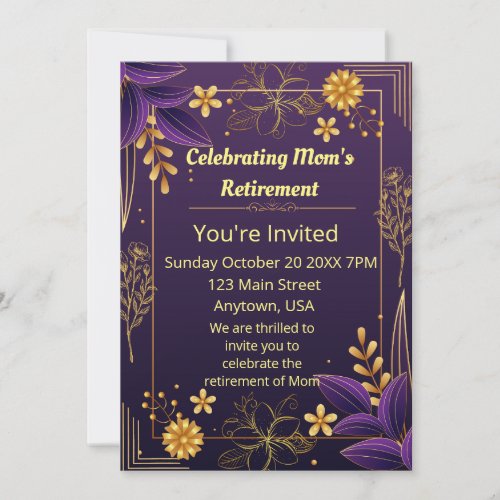 Celebrating Mons Retirment Purple Gold Accents Invitation