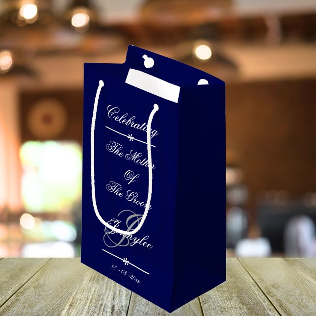 Celebrating 'Mother Of The Groom' Custom Navy Small Gift Bag (Celebrating 'The Mother Of The Groom' Custom Small  Navy Gift Bag)
