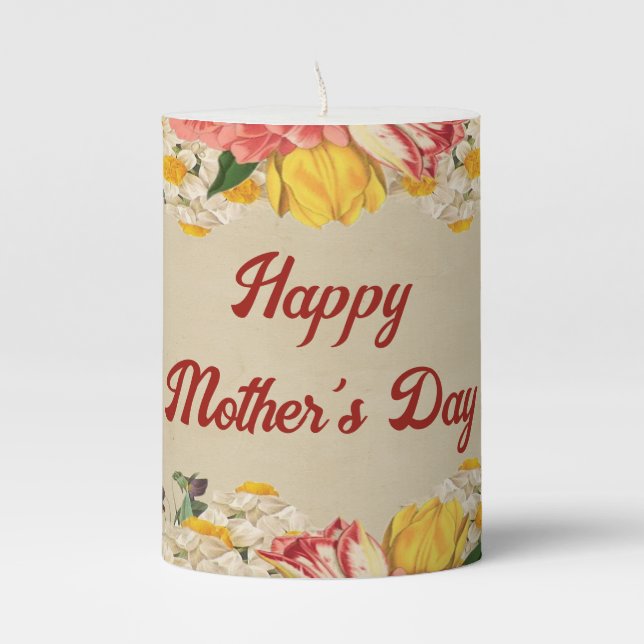 Celebrating Mother's Day 2024 with Bright Floral  Pillar Candle (Front)
