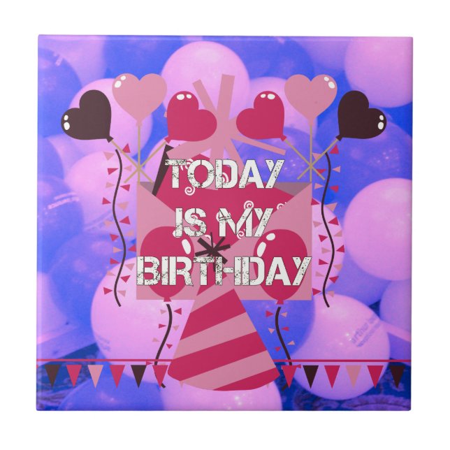 Celebrating My Joyous Birthday Blessings Ceramic Tile (Front)