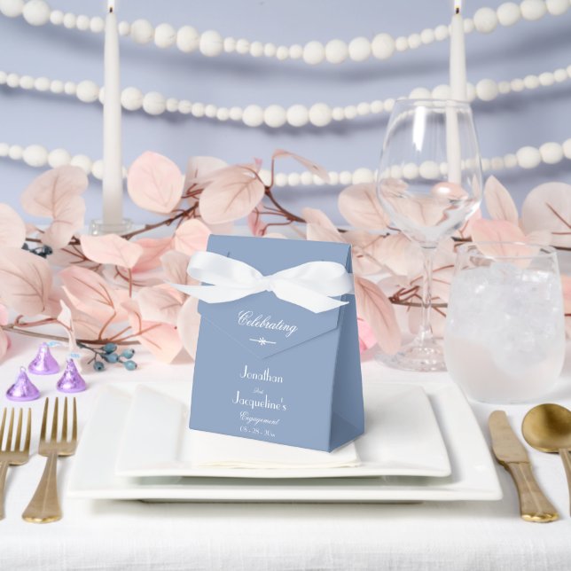 Celebrating Names Engagement Dusty Blue & White Favor Boxes (Wedding)