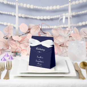 Celebrating Names Engagement Navy Blue & White Favor Boxes