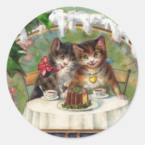 Celebrating New Year Kittens Classic Round Sticker