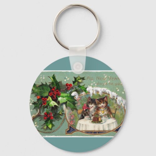 Celebrating New Year Kittens Keychain