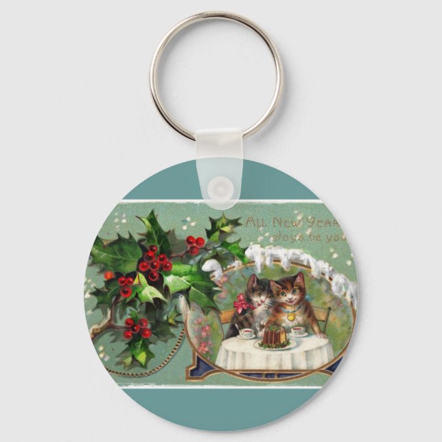 Celebrating New Year Kittens Keychain (Front)