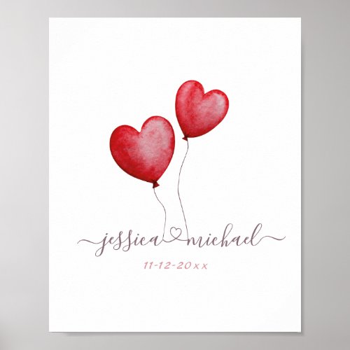 Celebrating Newlyweds Love Balloons Names and Date Poster