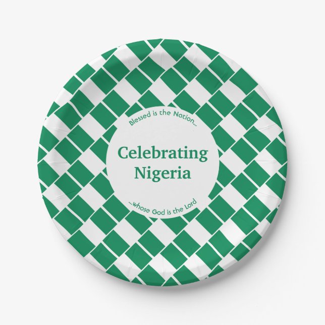 CELEBRATING NIGERIA Independence Nigerian  Flag Paper Plates (Front)