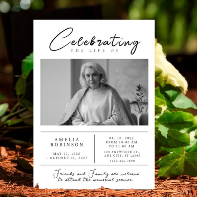 Celebrating of Life Minimalist Funeral Announcemen Invitation (Celebrating of Life Funeral Announcement Memorial Service Invitation Editable Photo)
