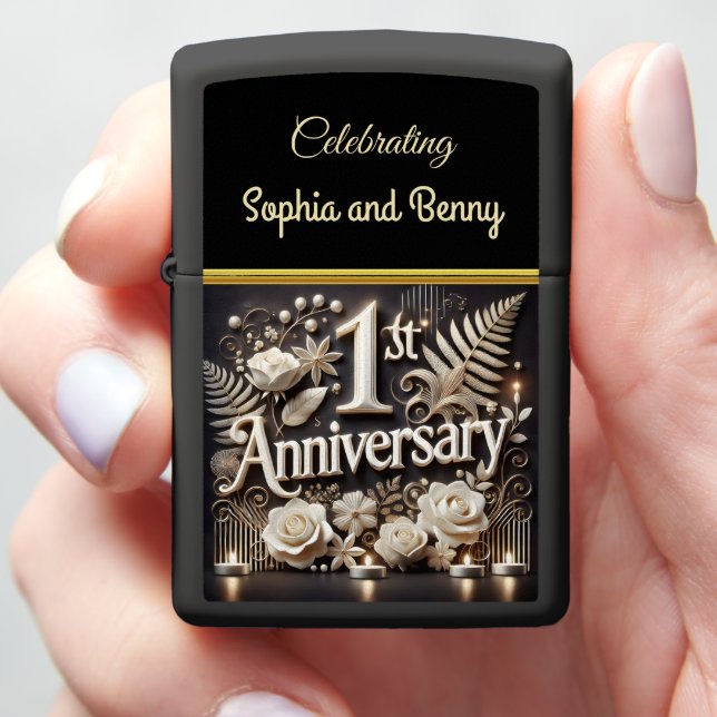 Celebrating One Year of Love and Togetherness Zippo Lighter (In Hand)