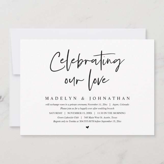 Celebrating Our Love, Wedding Elopement Brunch Invitation (Front)
