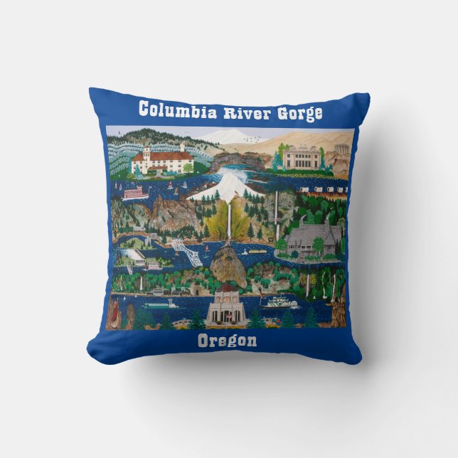 Celebrating the Columbia River Gorge Throw Pillow (Front)