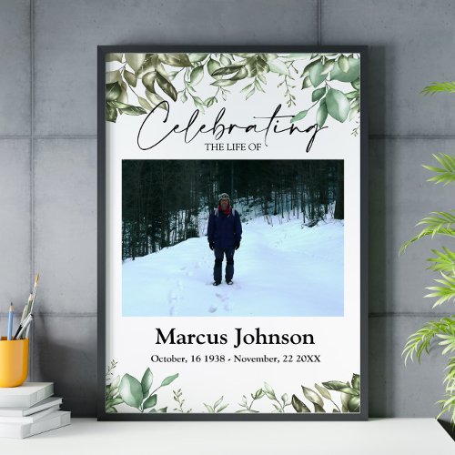 Celebrating the life 16x20 Green leaves Funeral Poster