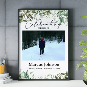 Celebrating the life 24x36 Green leaves Funeral Poster