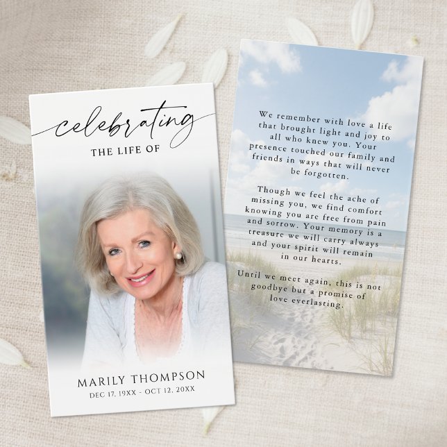 Celebrating the Life Beach Photo Memorial Cards (Creator Uploaded)