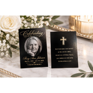 Celebrating The Life Black Gold Foil Memorial Card