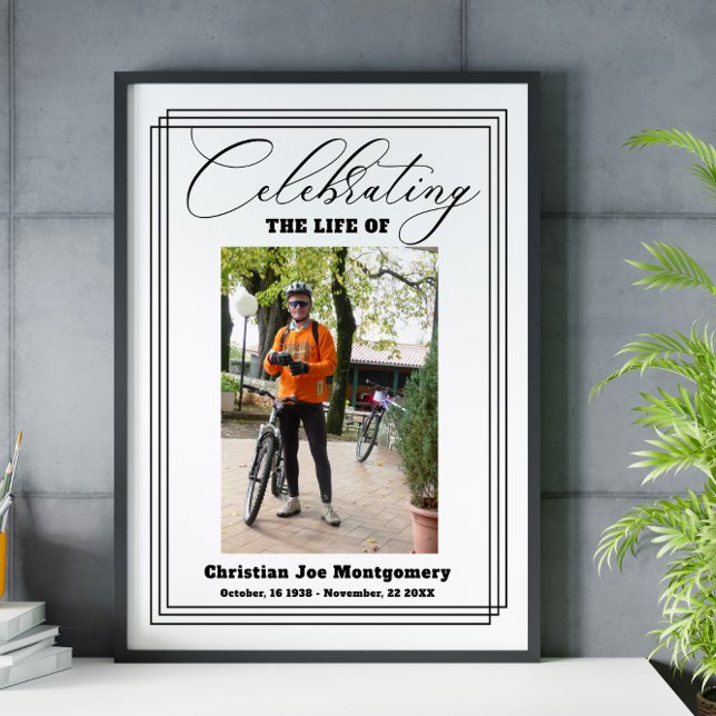 Celebrating the life Black Photo Funeral Poster (Creator Uploaded)