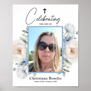 Celebrating the life Blue Floral Woman Funeral Poster