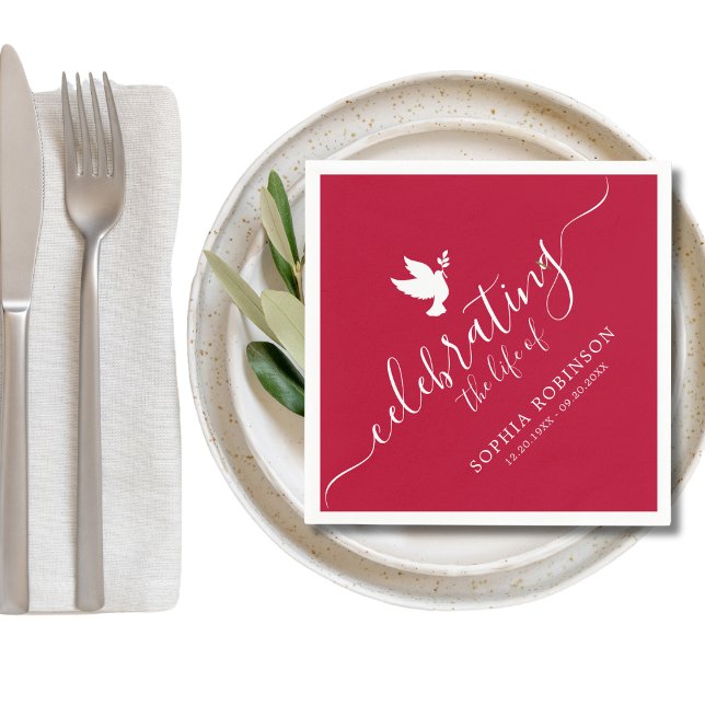 Celebrating The Life Elegant Script Dove Funeral Napkins (Creator Uploaded)