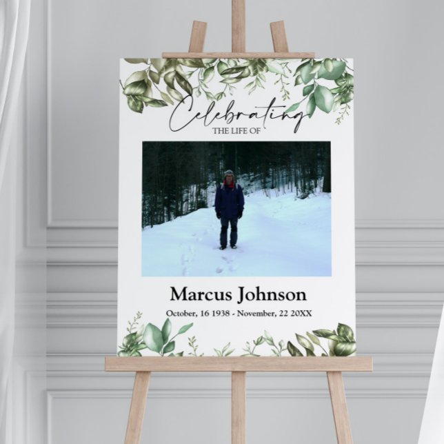 Celebrating the life Green leaves Funeral  Foam Board (Creator Uploaded)