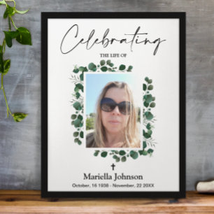 Celebrating the life Greenery Funeral Poster