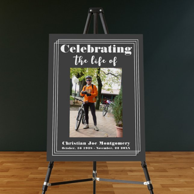 Celebrating the life Grey Photo Funeral Foam Board (Creator Uploaded)
