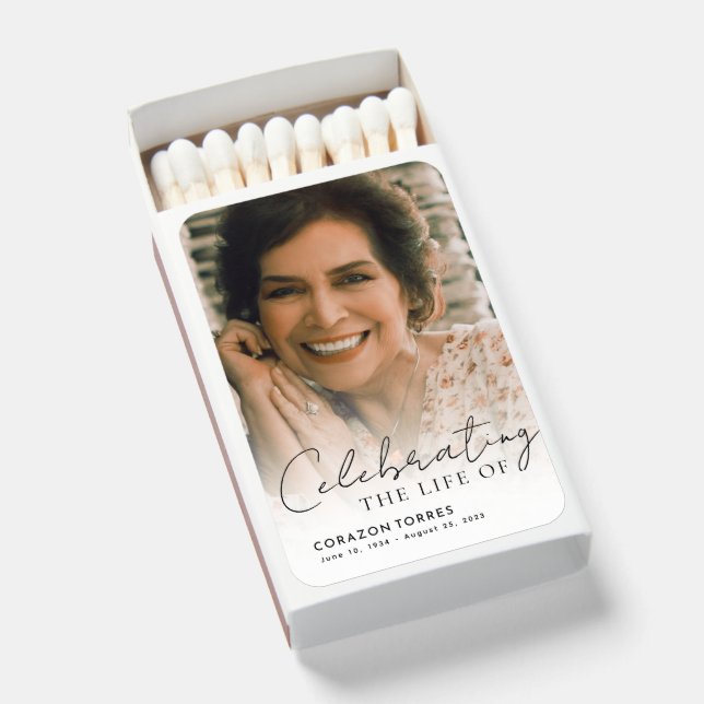 Celebrating the Life of Name Photo Funeral Matchboxes (Front Open)