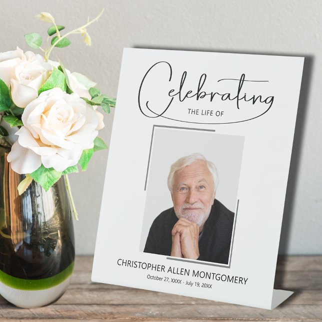 Celebrating the Life of Photo Memorial Funeral Pedestal Sign (Celebrating the Life Photo Funeral Pedestal Sign)
