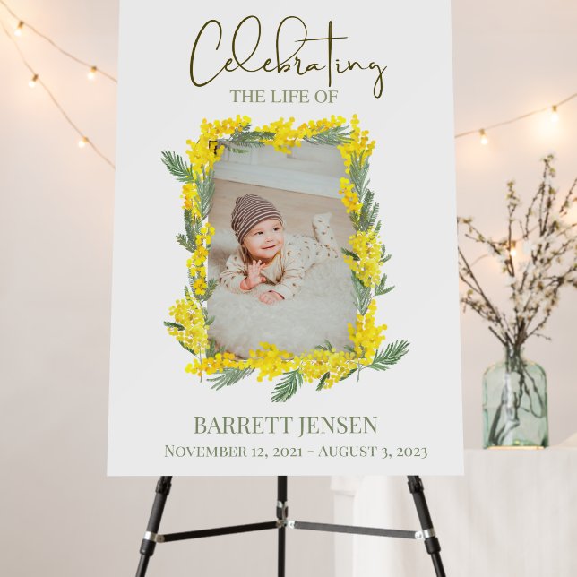 Celebrating the Life of Photo Yellow Floral Sign (In Situ (Stand))