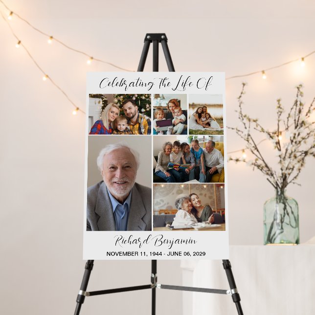 Celebrating The Life Photo Collage Funeral Welcome Foam Board (In Situ (Stand))