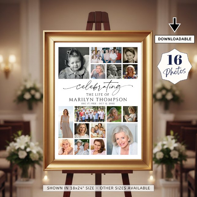 Celebrating the Life Photo Collage Modern Memorial Poster (Creator Uploaded)