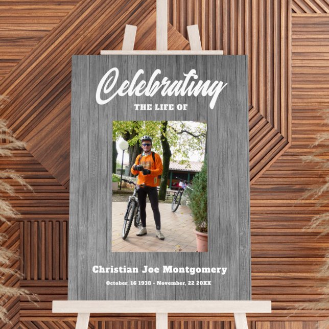 Celebrating the life  Photo Grey Wood Funeral Foam Board (Creator Uploaded)