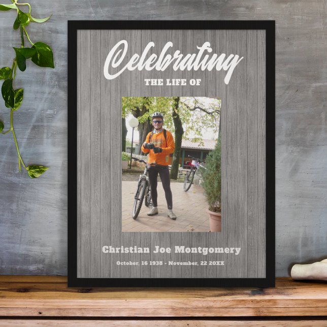 Celebrating the life  Photo Grey Wood Funeral Poster (Creator Uploaded)