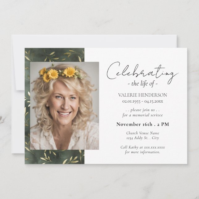 Celebrating the Life Service Of Olive Leaf Photo  Invitation (Front)