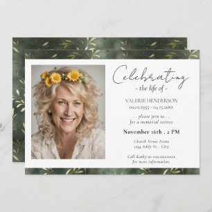 Celebrating the Life Service Of Olive Leaf Photo Invitation