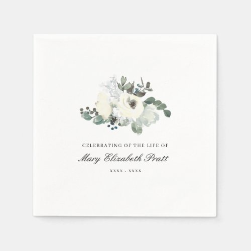 Celebrating the Life White Floral Funeral Napkins