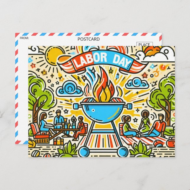 Celebrating Together - Labor Day BBQ Postcard (Front/Back)