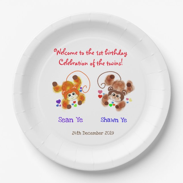Celebrating twins birthday paper plates (Front)