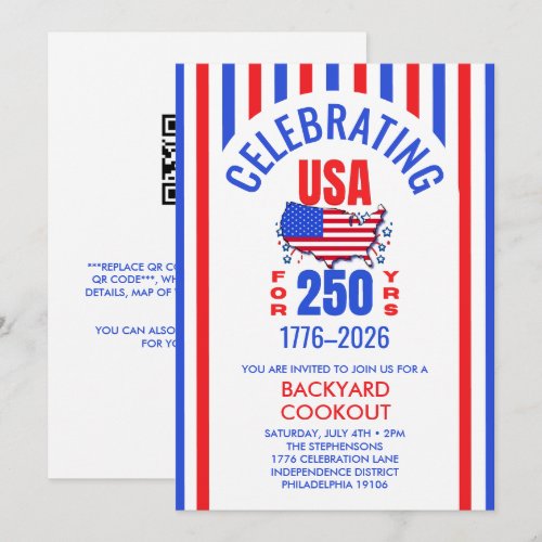 Celebrating USA 250 Years BBQ Cookout July 4th Invitation