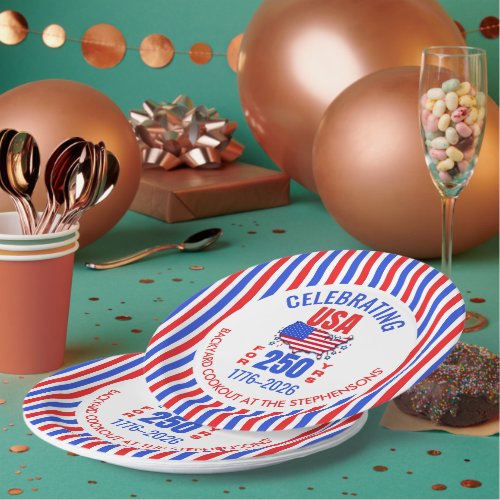 Celebrating USA 250 Years BBQ Cookout July 4th Paper Plates