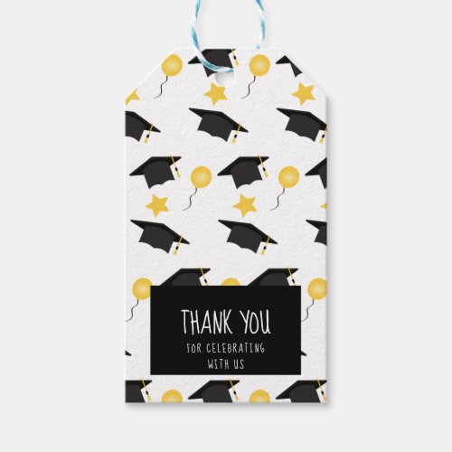 Celebrating With Us Graduation Hat Balloons Yellow Gift Tags